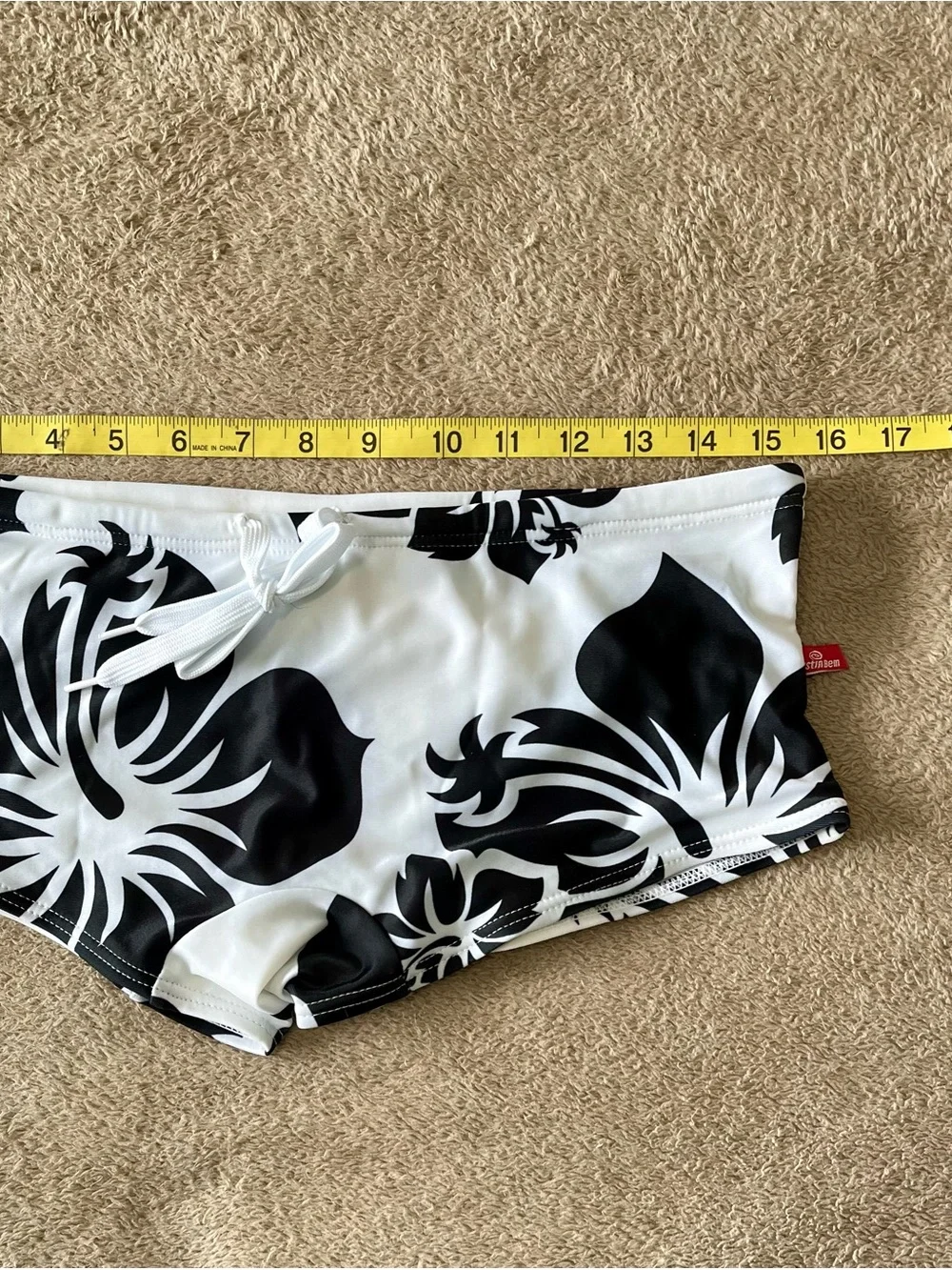 AussieBum Men's Black & White Floral Swim Trunks - Low-Rise Swim Briefs, lined